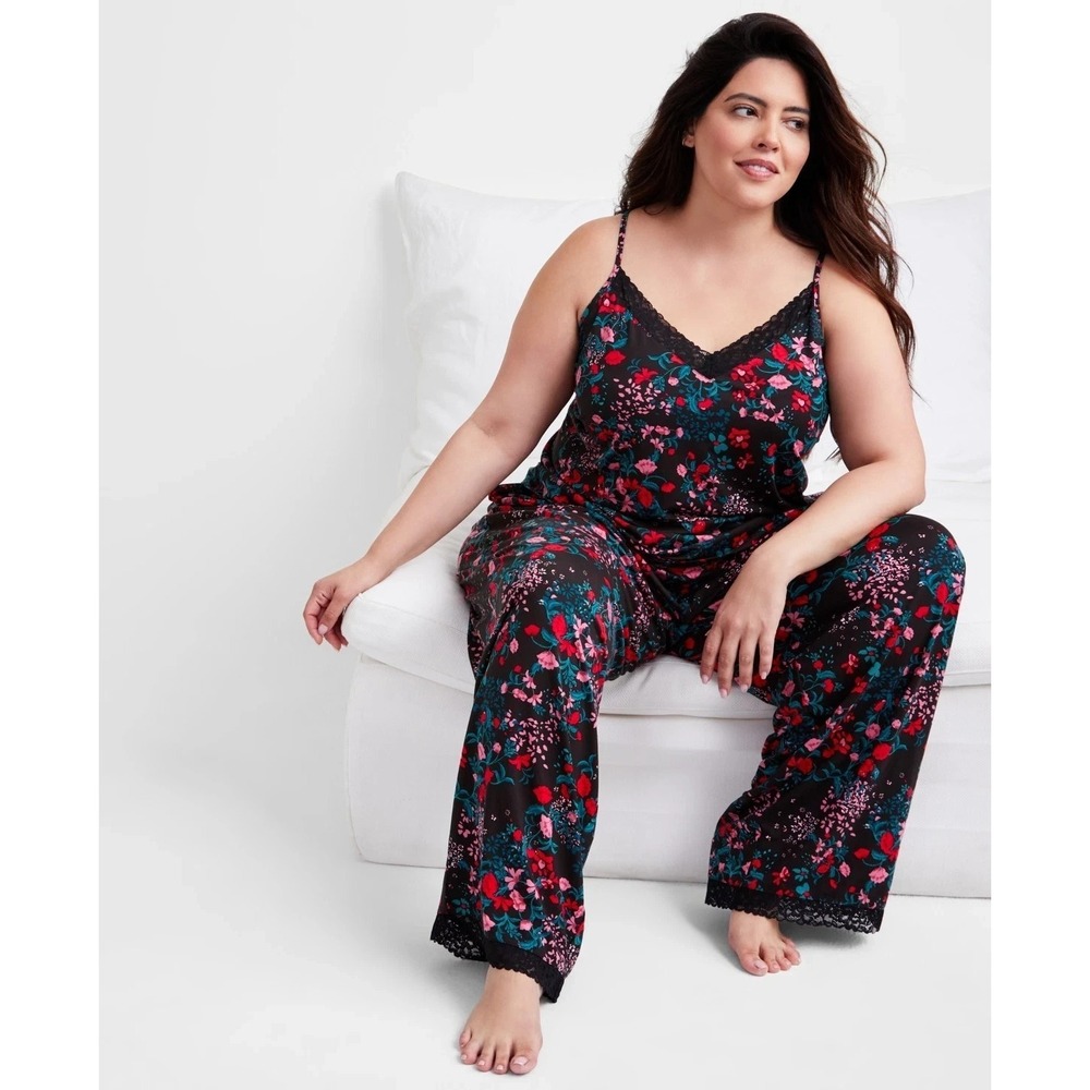State of Day Lace-Trim Camisole Pajama Top Women's XL Wispy‎ Garden Adjustable